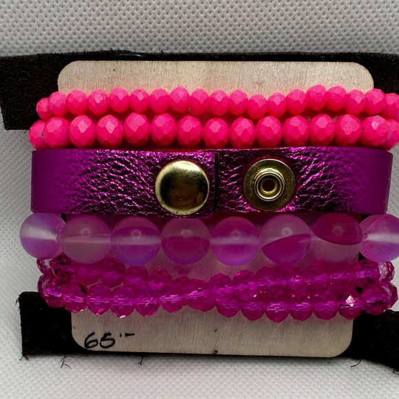 ⭐️NEW Sandra Ling Artisan Handmade Leather and Stretch bead Bracelet Set Stack - Picture 3 of 4